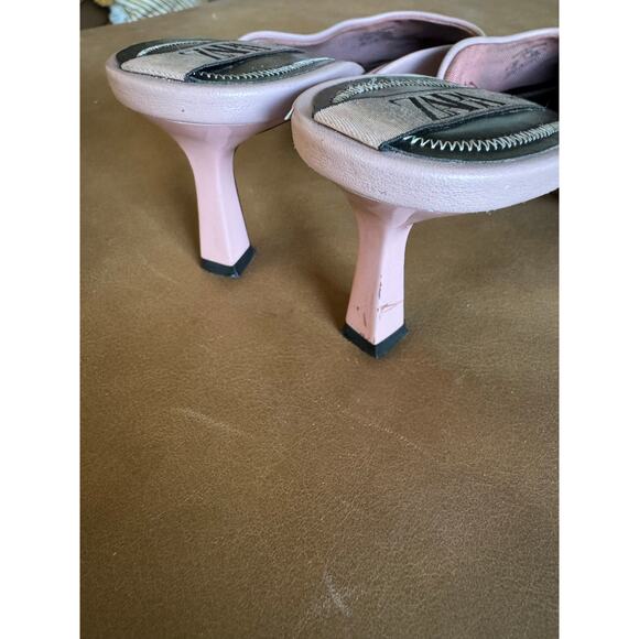 Zara pale pink leather pointy toe kitten heel mule slip ons / size 37 / US 6.5 - Picture 2 of 7